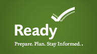 Image:  ready.gov logo with text Read. Prepare. Plan. Stay Informed.
