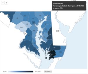 map of maryland highlight somerset county obesity rates