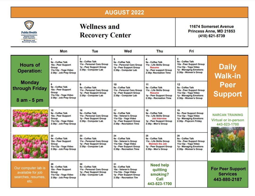 Somerset Wellness And Recovery Center Announces August Schedule 